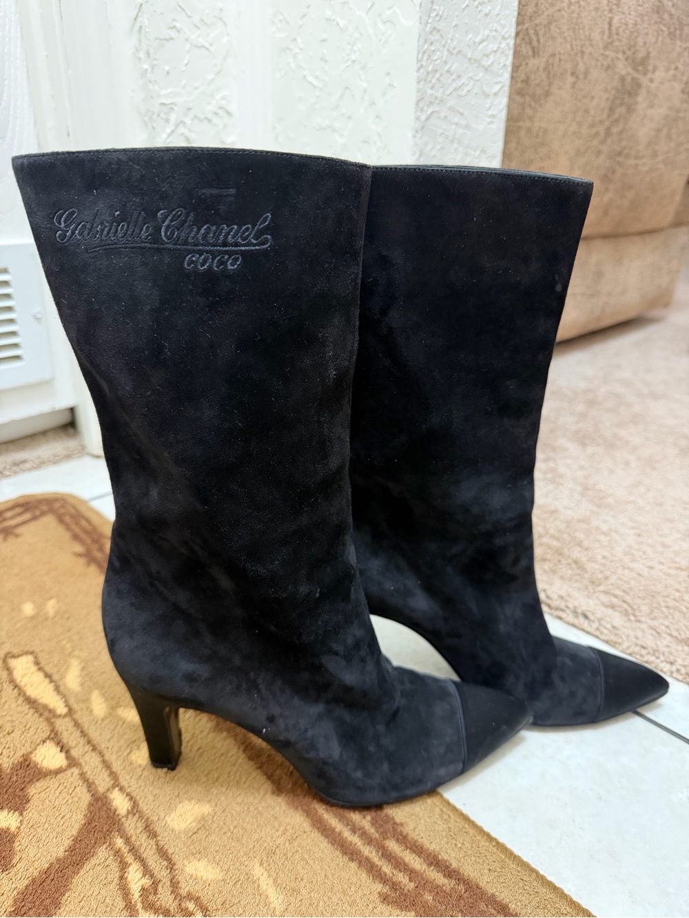 CHANEL Gabrielle Black Suede Pointed Toe Stiletto Boots - Picture 2 of 6